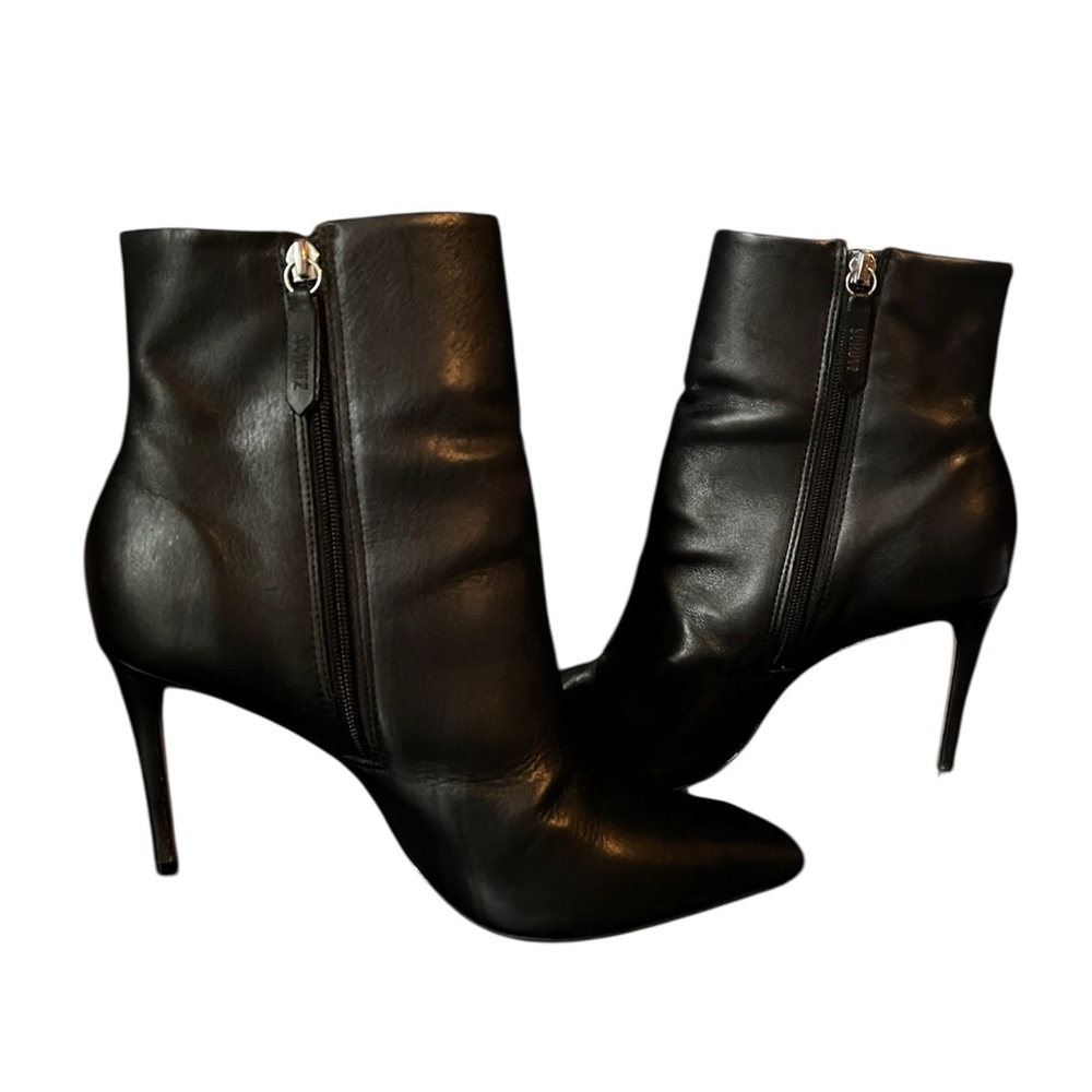 SCHUTZ Mikki Black Leather Ankle Heeled Bootie SZ 9.5 - Picture 3 of 6